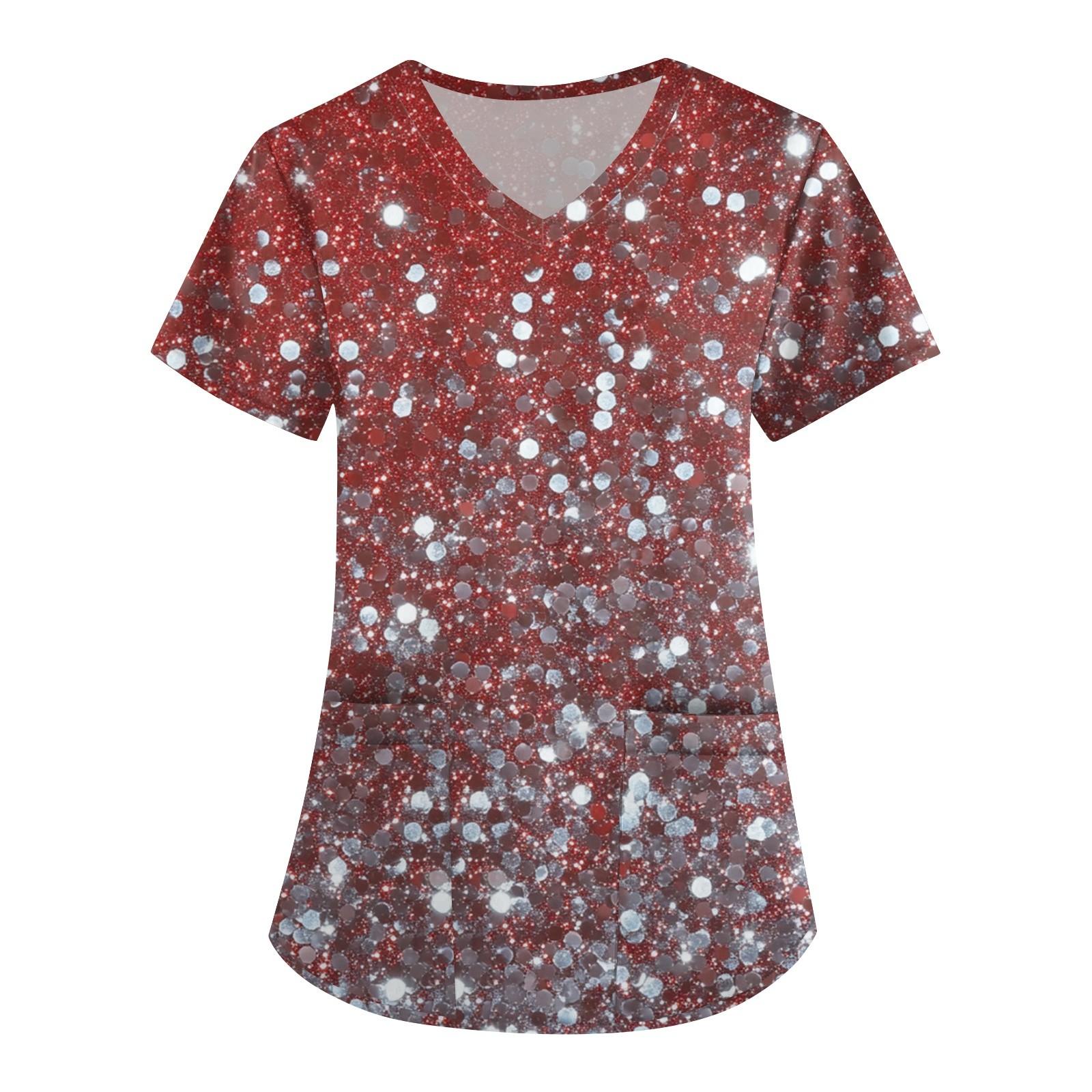 

Короткий рукав для женщин мода V-образный вырез ретро принт талия завернутый топ футболка L киноварь