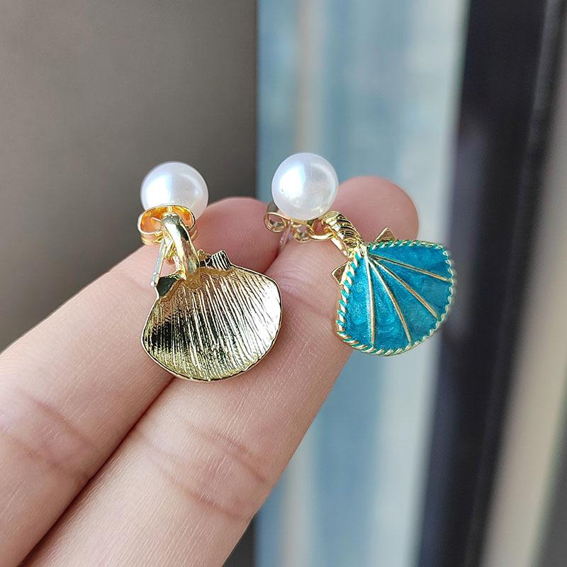Enamel Shell Simulation Pearl Earrings Seashell Statement Eardrop Dangle Women Summer Earrings Jewelry Girls Gifts