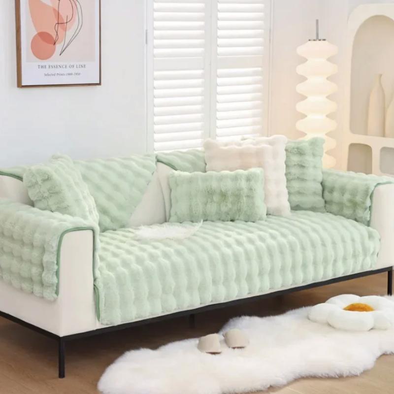 High Quality Rabbit Plush Non-slip Sofa Mat Soft Winter Thickened Warm Sofa Cover New Warm Plush Cover Cloth Towel