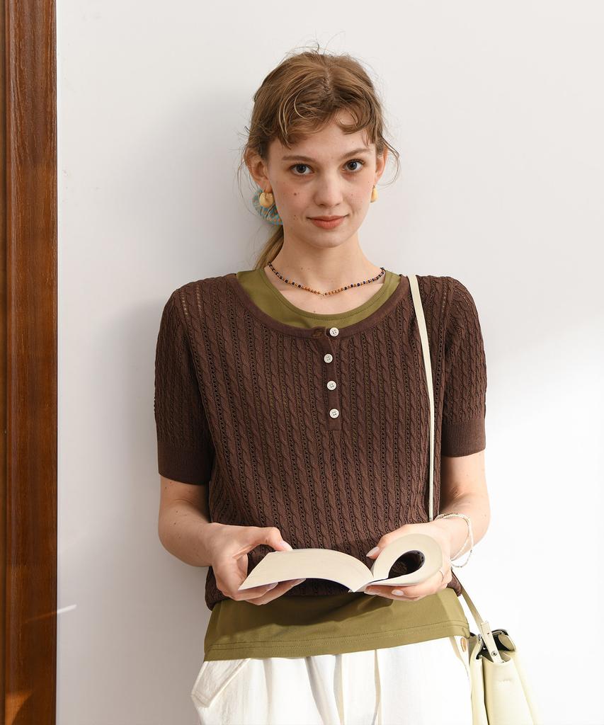 PIGMENT Summer Double Cable Knit Round Neck Knit (Pbe05M-Nsww004)
