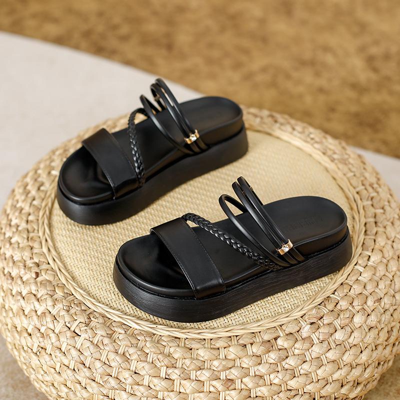 Fashion Thick-soled Sandals for Women 2025 New Summer Roman Fairy-style Sandals Versatile One-strap Two-wear Slippers for Outdoor Wear