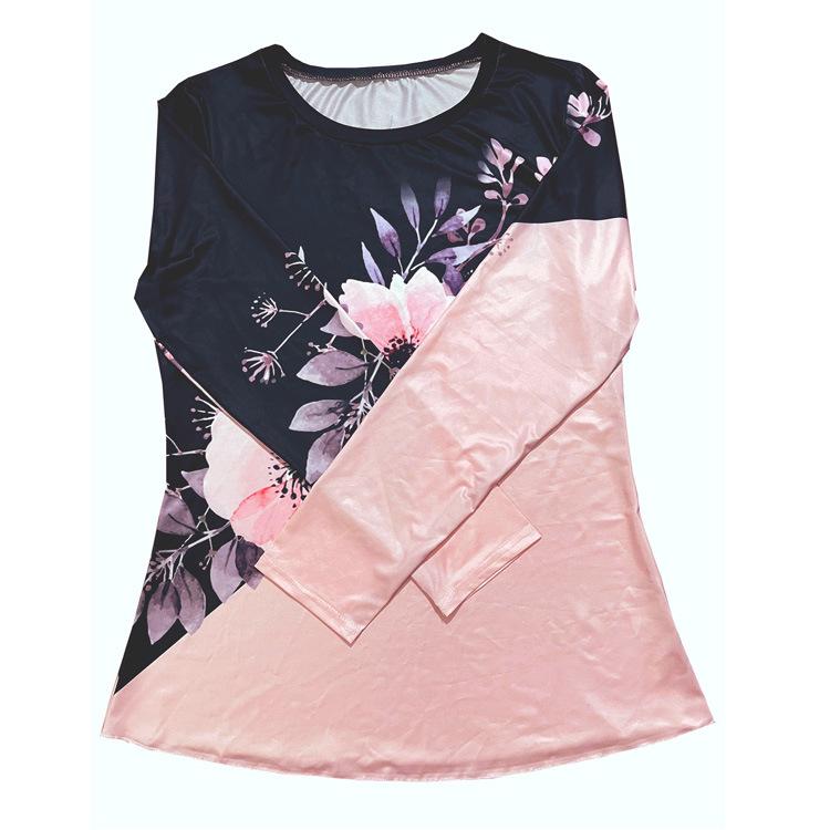 2024 Women's Floral Print Crew Neck Long Sleeve Casual Autumn T-shirt