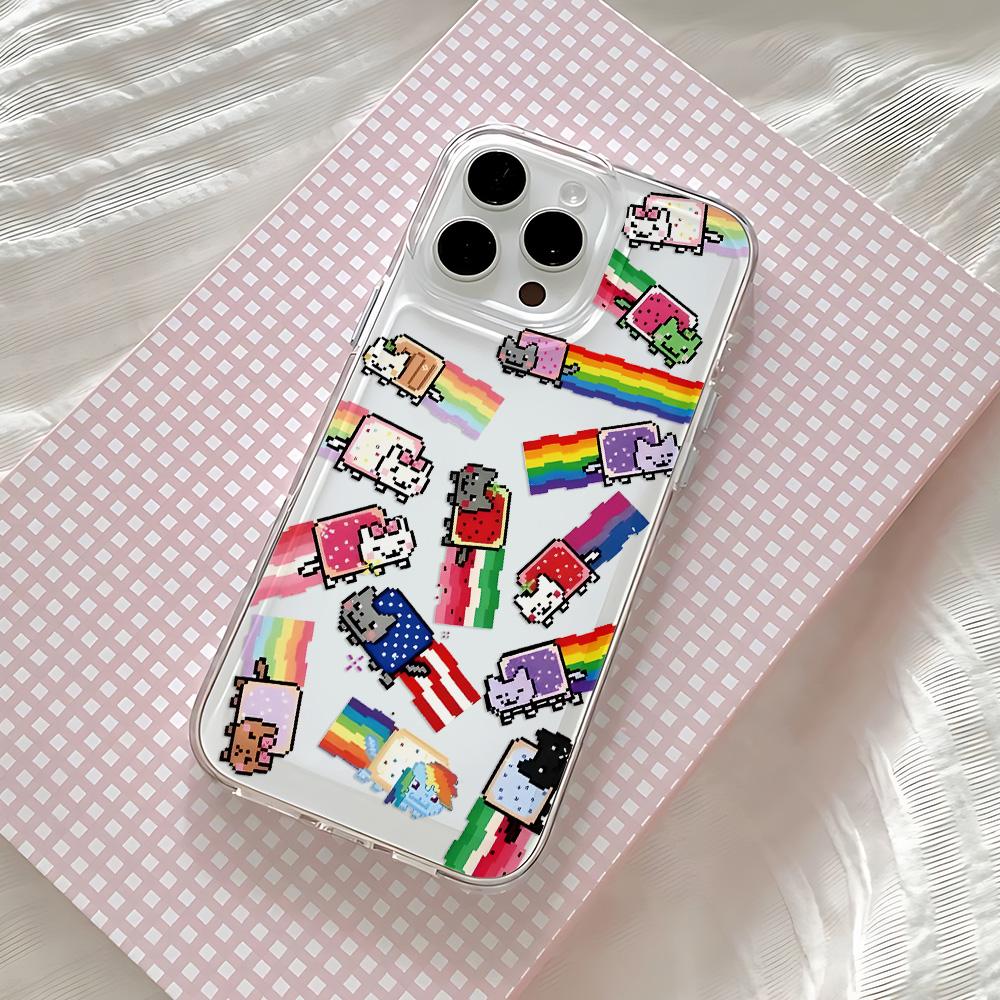 Cartoon Game N-Nyan Cat Phone Case For iPhone 17 16 16e 15 14 13 12 11 Mini Pro Max X XR XSMax Air Plus Transparent Back Cover