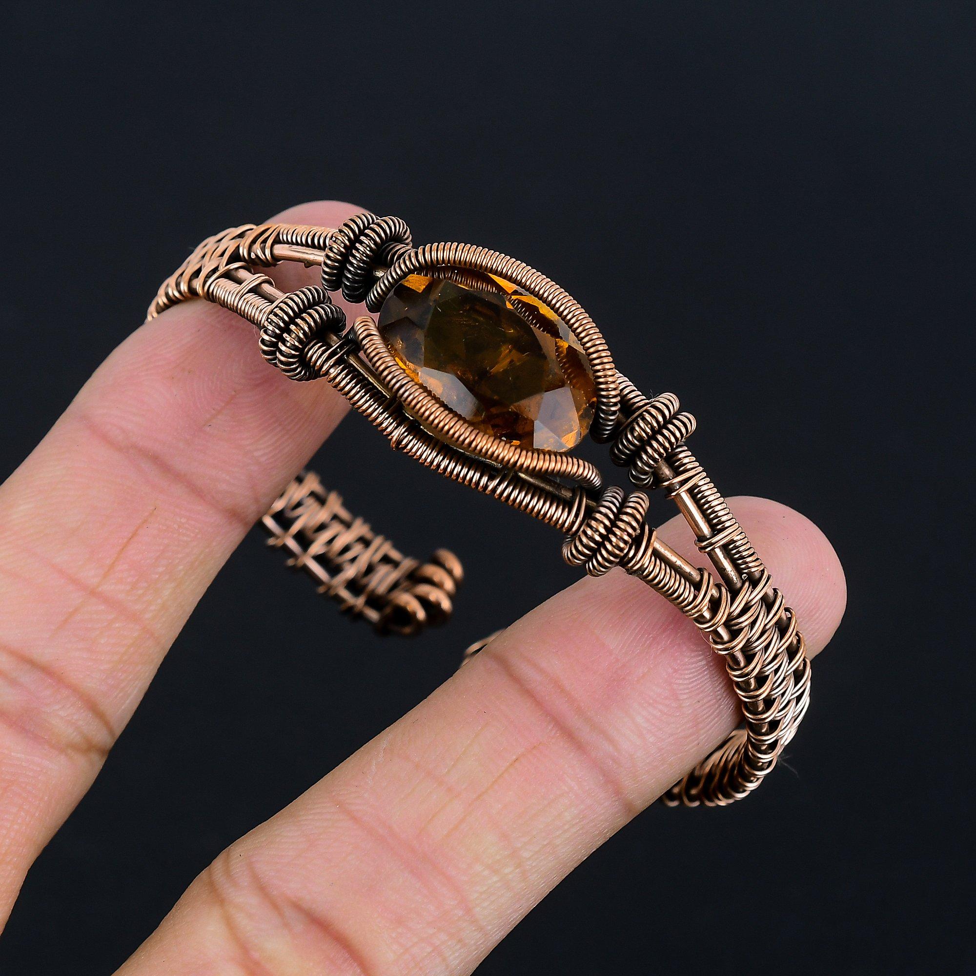 

Ювелирные изделия из драгоценных камней Медовый Топаз, Браслет-манжета, обернутый медной проволокой 999 пробы, Регулируемый браслет-бенгл, Ручная работа, Новый браслет, Серебряные украшения для подарков