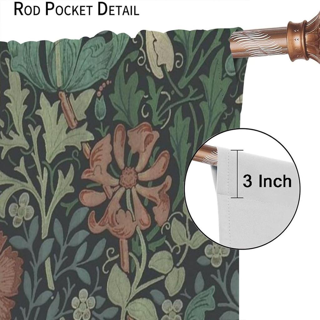 Vintage William Morris Flower Window Curtains Bohemia Floral Drapes Living Room Bedroom Pane Curtain With Blackout Polyester Perfect For Area