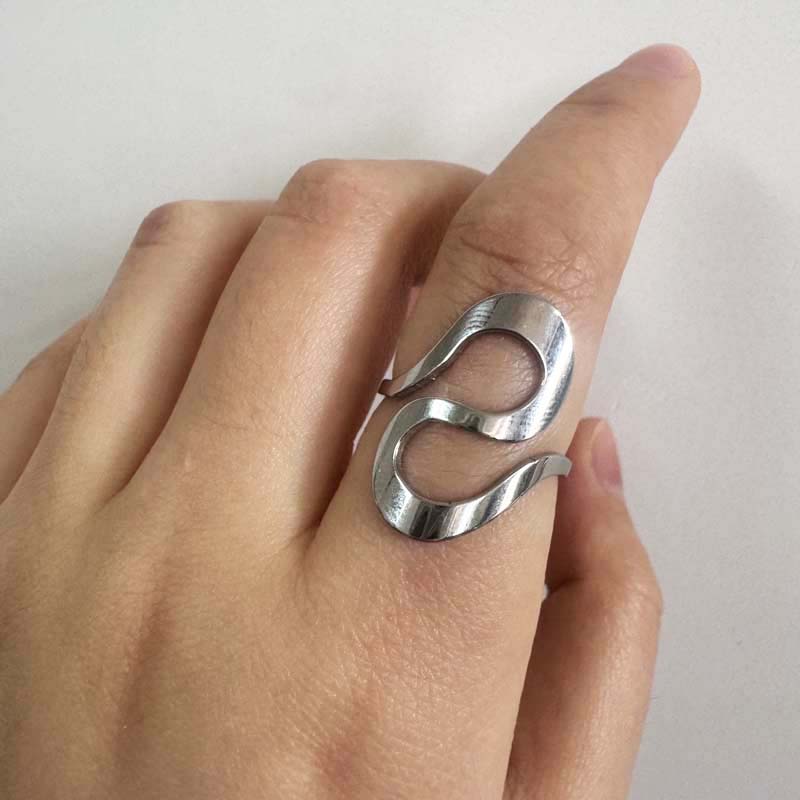 Fashion Silver Color Starfish Leaf Open Rings For Women Stainless Steel Metal Irregular Geometric Double Heart Ring Jewelry