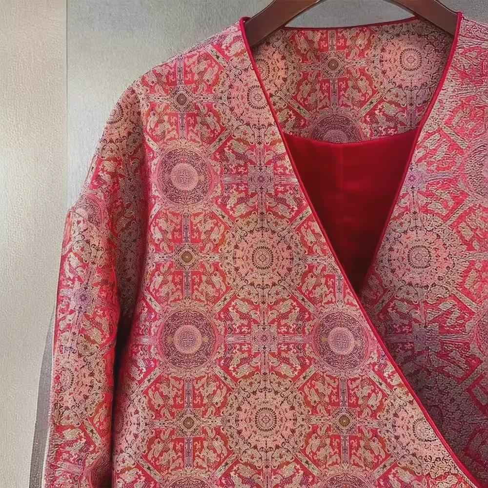 Yang Mi's Stylish New Year Outfit: 2024 Spring Red Chinese-Style Printed Jacket for Women
