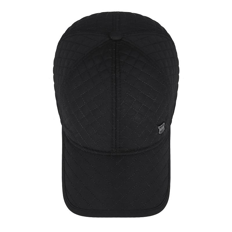 Men's Autumn Winter Velvet Thick Ear Protection Cold-Proof Warm Baseball Cap Rhombic Embroidered Duck Tongue Cotton Cap
