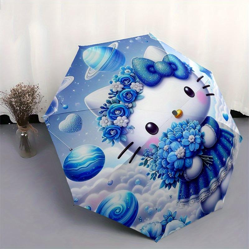 1pc Hello Kitty Blue Fantasy Umbrella with Plastic Handle,Suitable for All Seasons Home Travel Outdoor UmbrellaSanlio423