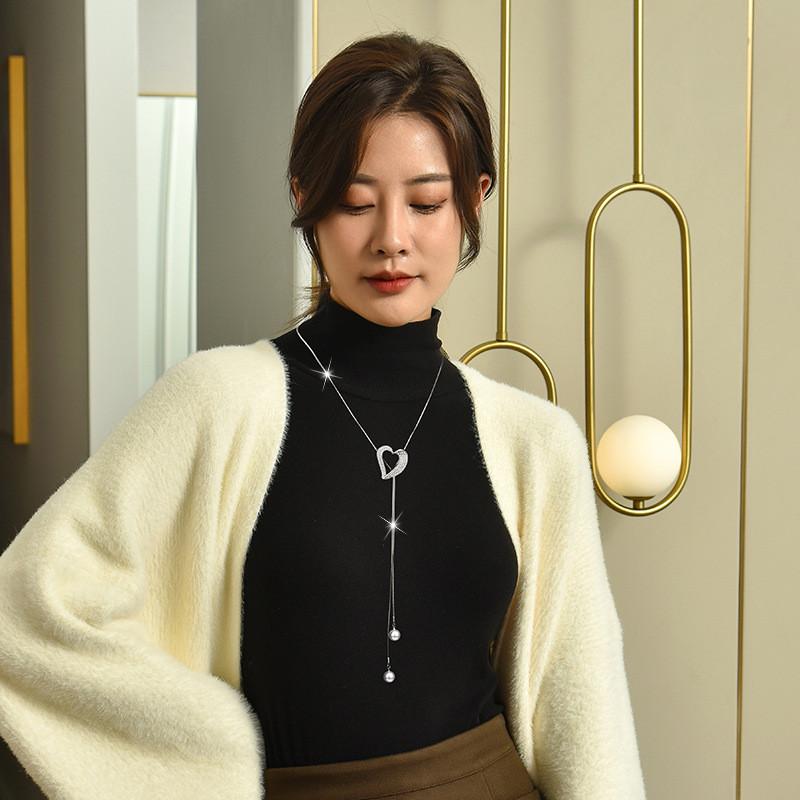 Elegant Heart Shaped Crystal Necklace With Pearl Accents In Stylish Designs For Women