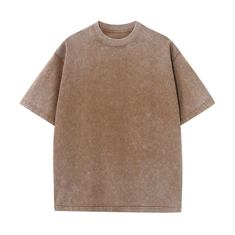 Tvättad och Sliten T-shirt Bomull Tung Batik Retro Friterad Snöflinga Lös Kortärmad