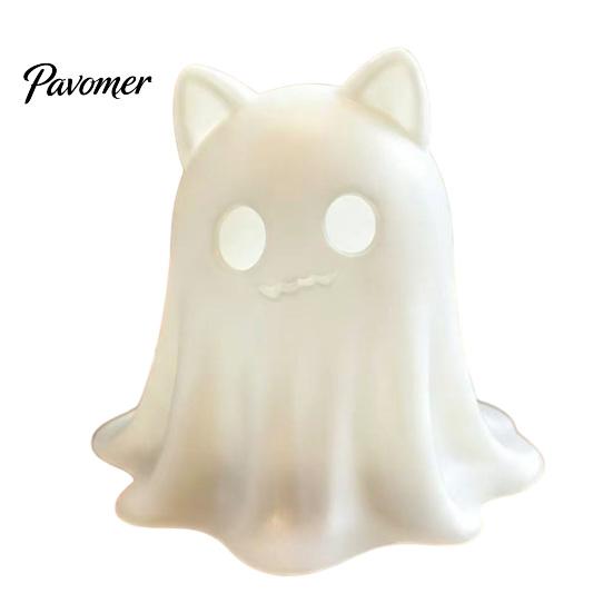 Gift for Cat Lovers 3D Printed Ghost Candle Holder, Spooky Figurine Small Halloween Party Prop with Warm Light Tabletop Home Decoration Miniature