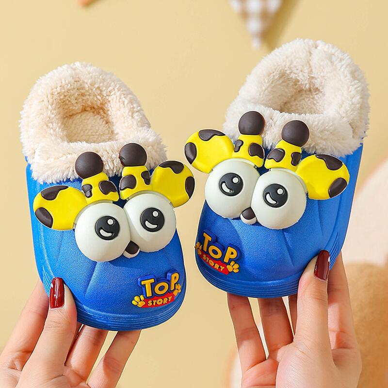 Historically Low Price New Children's Cotton Slippers Boys Indoor Waterproof Non-Slip Fleece-Lined Warm Furry Slippers Winter
