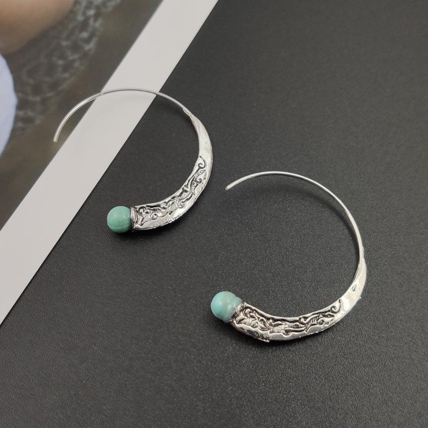 Vintage Punk-Style Turquoise Thai Silver Stud Earrings