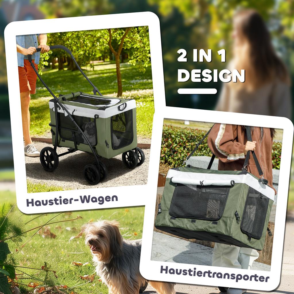 Dog Buggy Pet Buggy Dog Cart, Foldable, Removable Basket, 81 X 58 X 97.5 Cm, Black+Dark Green+White