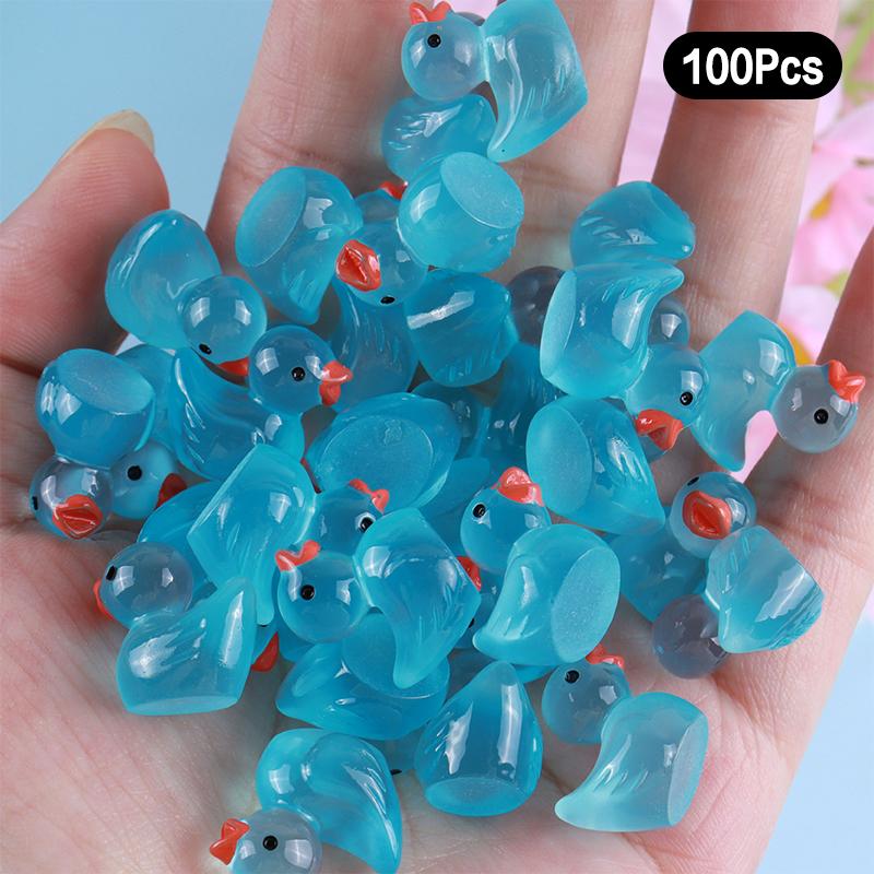 100Pcs Cartoon Cute Mini Luminous Little Duck Home Decor Resin Crafts Miniatures Ornaments Kawaii Desktop Decoration Gifts