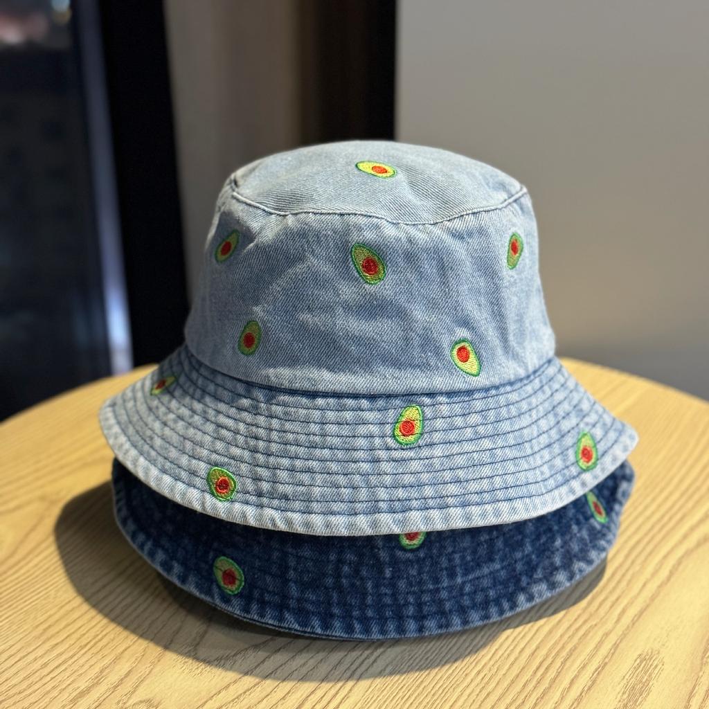 New Spring/Summer Avocado Denim Fisherman Hat for Women, Face-Covering, Face-Slimming, Spring and Autumn Bucket Hat2026Trendy sun hat