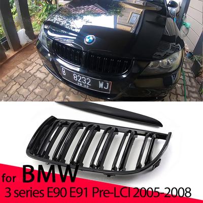 New Look Grilă auto Grilă față rinichi lucioasă 2 linii șipcă dublă pentru BMW Seria 3 E90 E91 2005-08 320i 325i 325i 328i 330i