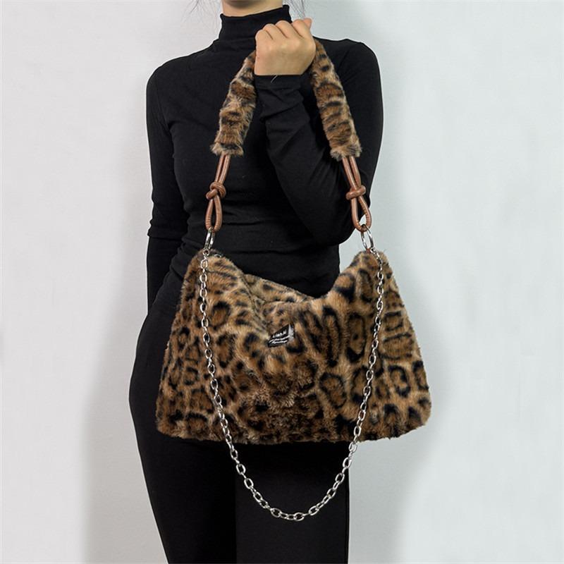 Borsa Tote Grande in Peluche da Donna con Tracolla/Manico Morbida Esterno in Peluche a Strisce Borsa Accogliente per, Viaggio, Uso Quotidiano