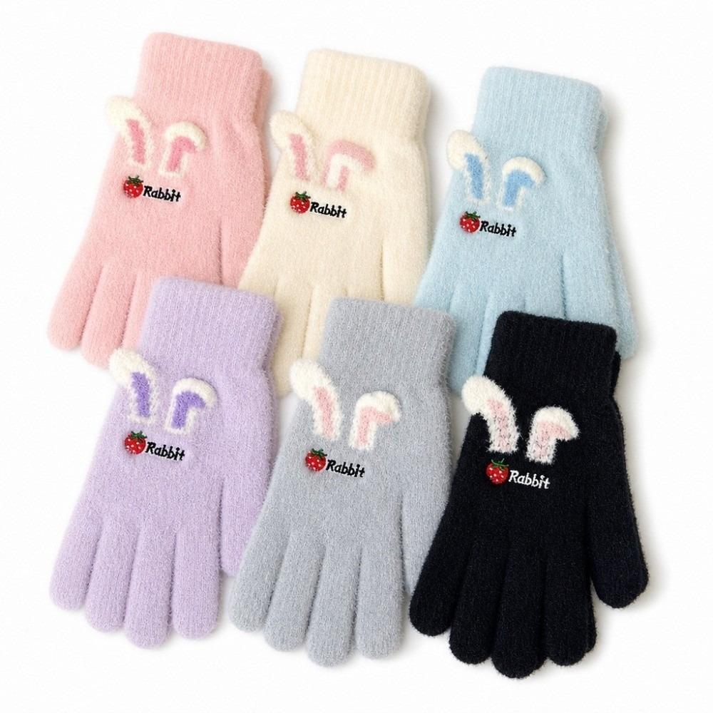 21cm x 8cm Strawberry Rabbit Winter Warm Gloves Embroidered Nylon Knitted Gloves Sdudent