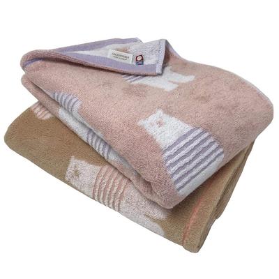 Imabari Set of 2 Bath Towels Pink and Border Bear 1 Towels, [Brand Certified], 60x120cm, Brown, Pattern, Cute, Fluffy, Absorbent, Quick-Drying (1