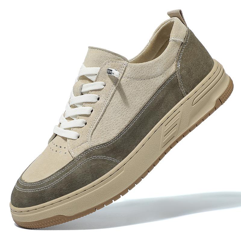 Men's shoes 2025 spring new anti-velvet pigskin board shoes trendy daily leather sports shoes casual lace-up board shoes men