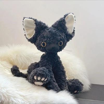 Juguete de Peluche Gato Alemán Negro de 50CM Blanco y Negro Kawaii Pequeño Rizado Suave Muñeco para Acompañar Para Enviar a Niños Regalo de Cumpleaños Navidad