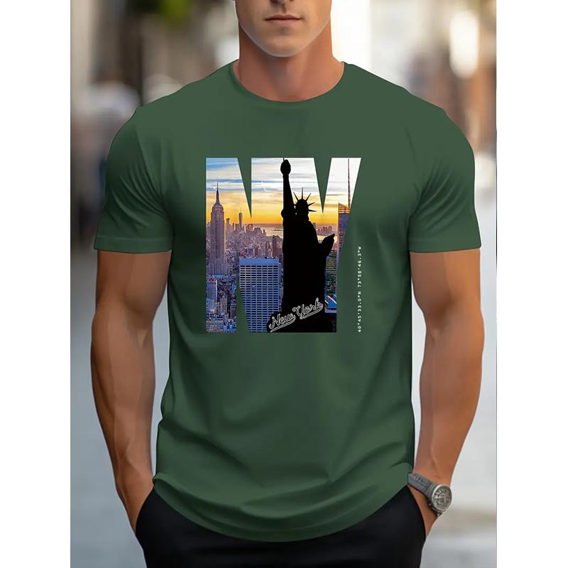 

New Summer Men s Fashion T-shirt Personality City Printed Men s T-shirt Top 8XL зелений