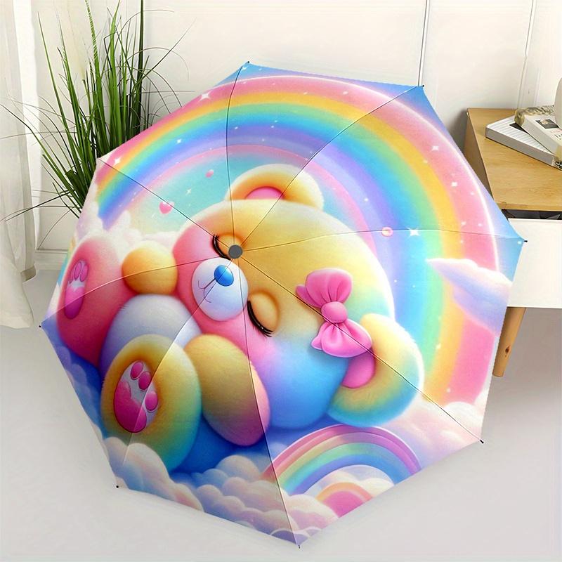 

Teddy Bear,Rainbow Automatic Folding Umbrella Simple 8 Rib Design, Bright Cartoon Pattern, Durable Iron Frame, Suitable For Travel, Outdoor