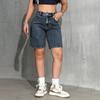 Women's High Waist Denim Shorts Dark Blue Casual Slim Fit Summer Shorts