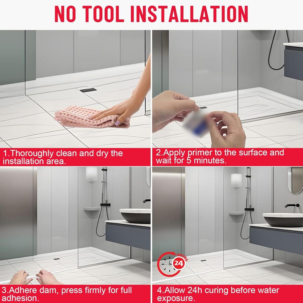 1PC 1/3meters Shower Threshold Water Dam Barrier –Self-Adhesive, Waterproof, Flexible Silicone, Easy Install, Prevents Water Le