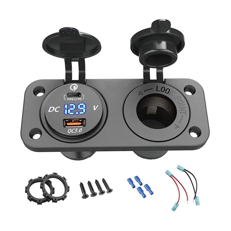 Type C PD QC 3.0 Car USB Socket Panel 12V / 24V Car Charger Built-in Socket Cigarette Lighter Socket for Motorcycle Boat Truck