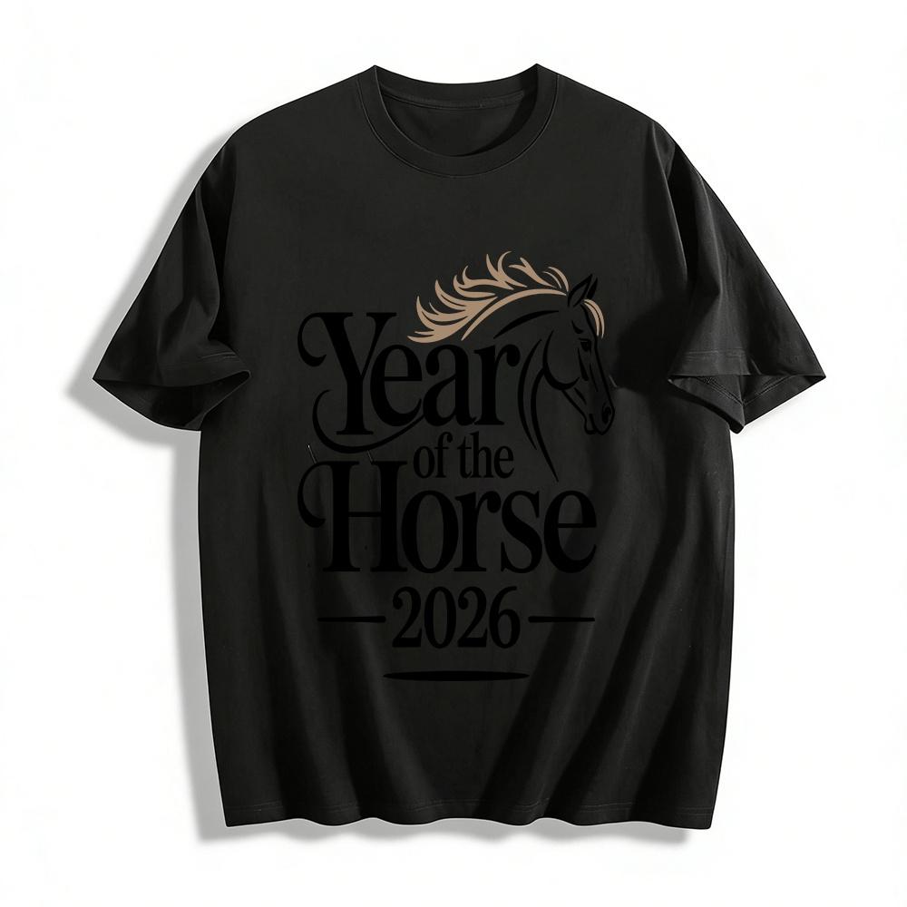 Year of the Horse 2026 Chinese Zodiac Graphic Tee Pure Cotton T-shirt