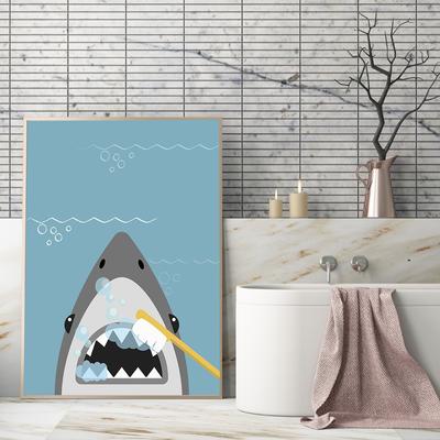 Shark Brushing Teeth Poster Get Naked Quote Print Kids Bathroom Wall Art Toilet Canvas Painting Pictures Room Wall Home Decor
