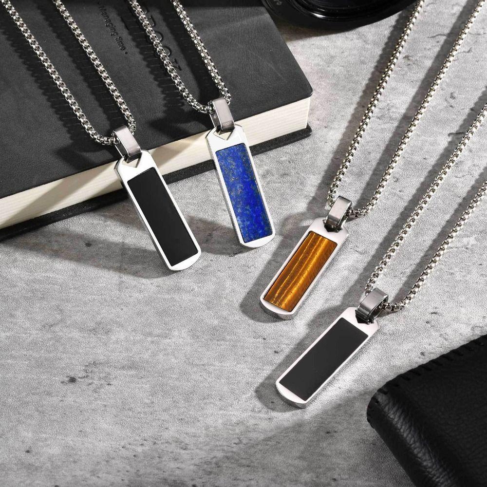 Módní přívěsek z lapisu lazuli Minimalistický nerezový náhrdelník Módní náhrdelník s přívěskem Muži