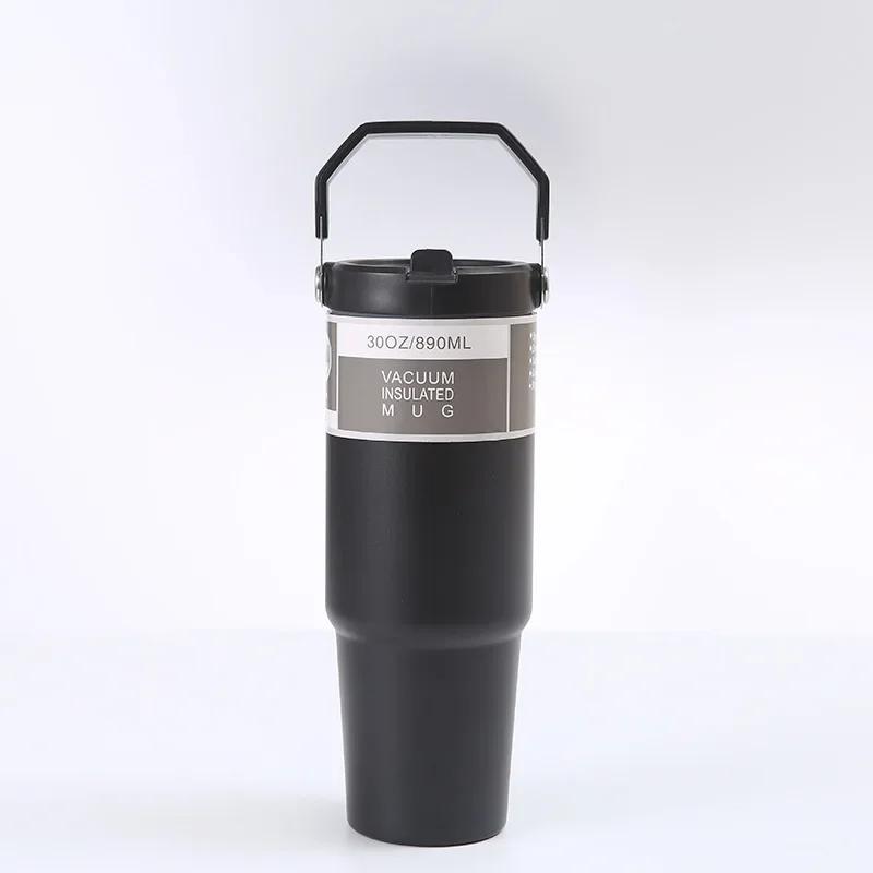 900ML Stainless Steel Thermos Mug With Straw Keeps Cold and Heat Thermal Mug Tumbler Outdoor Sports Thermal Water Bottle
