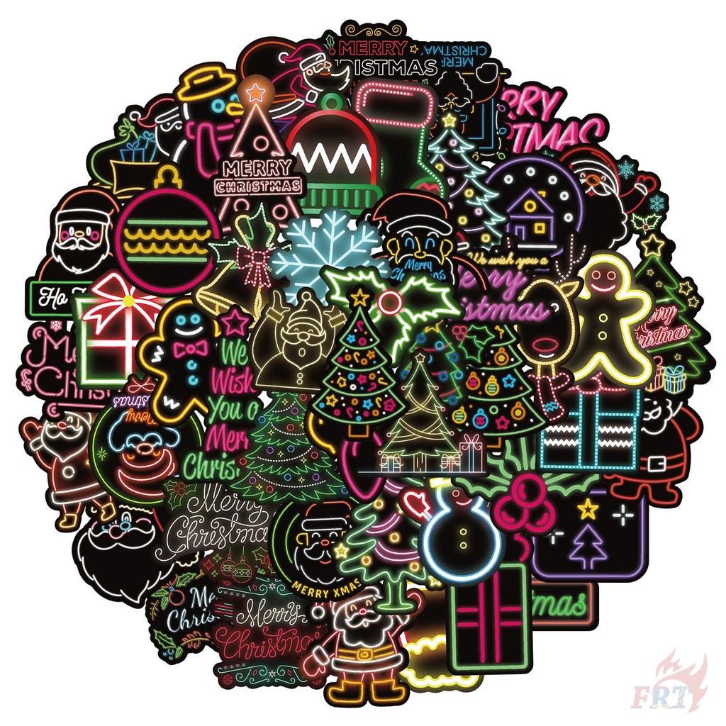 50Pcs/100Pcs Merry Christmas . Neon Color Style Stickers DIY Fashion Waterproof Doodle Decals Stickers