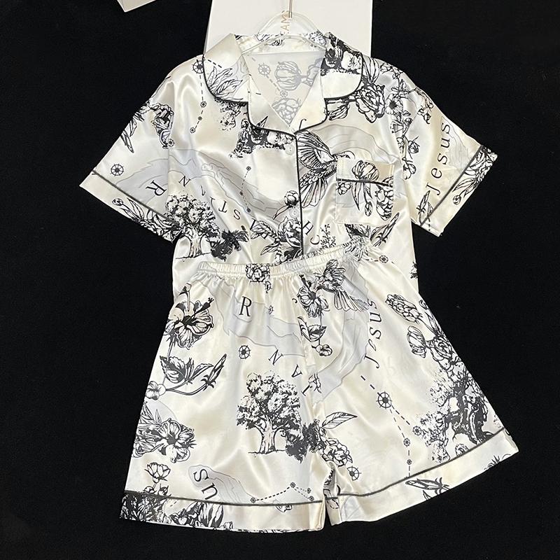 Tusche- und Waschmalerei Chinesischer Stil Damenpyjama Neue Sommermode Stilvolle Loungewear Zweiteilig Weiblich Kurz Hauskleidung