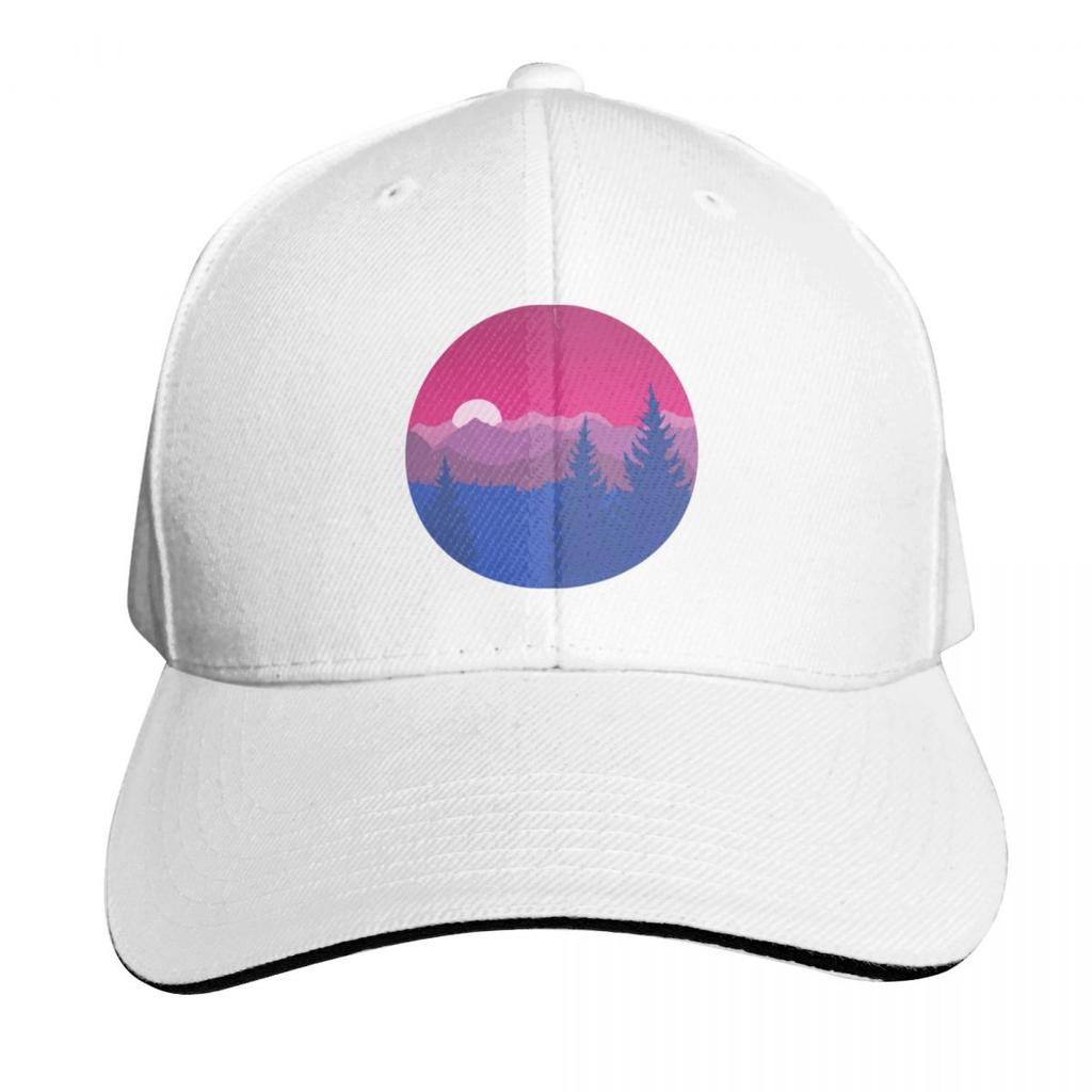 Subtle Bisexual Pride Flag Mountainscape Baseball Cap Unisexs Big Size Hat Mountaineering Western Hat Sunscreen Golf Women Unisexs