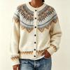 Women's 2026 Autumn/Winter Jacquard Knit Round Neck Snowflake Cardigan Sweater with Horn Buttons