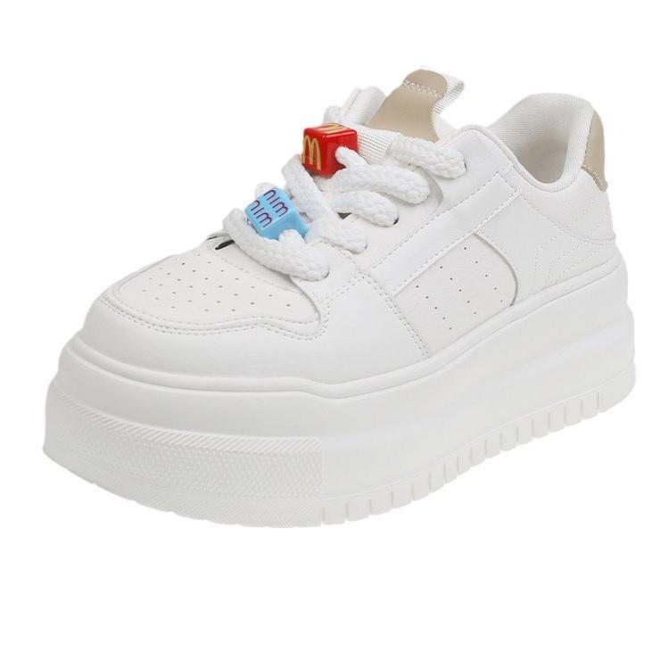 Leather platform white shoes women's shoes 2025 early spring new muffin shoes heightened Internet celebrities student sports and leisure shoes