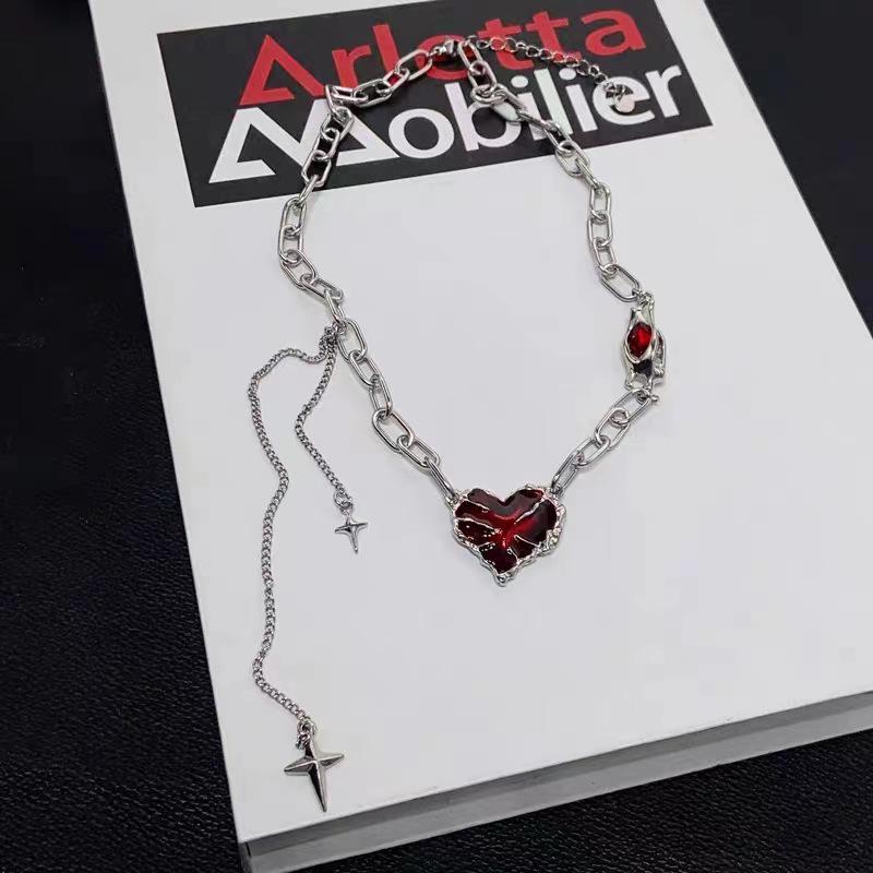 Red Heart Tassel Sweater Necklace - Hip Hop Design Jewelry