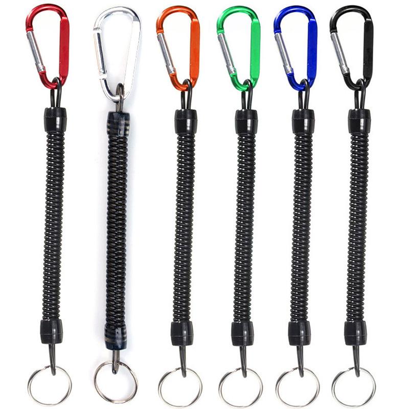 1Pc Tactical Retractable Spring Elastic Rope Portable Fishing Lanyards Outdoor Hiking Camping Carabiner Anti-Lost Phone Keychain