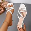 Fashion Temperament Square Toe Rhinestone Stiletto Wear Sandals Women's Summer New Fashion and Versatile Strap High Heels