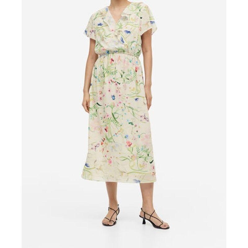 

Export H Home Exquisite Print Ruffles Elegant Elegance Stylish Lady Simple All-Matching Slim Fit Fashion Dress Beige XL