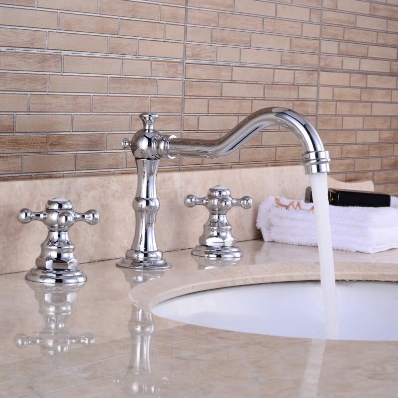 TLXT Three-Hole Chrome Countertop Basin Faucet