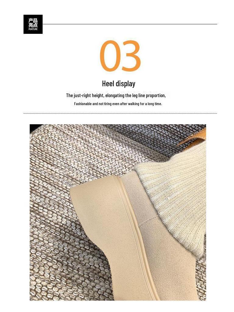 2025 Elastic Knit Sock Boots: Single-Sided Lining, Casual Autumn/Winter, Versatile Streetwear, College Style, Brown.