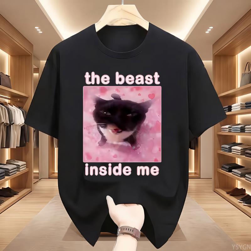 The Beast Inside Me Cat Funny T Shirts Men Cat T-shirt Round Neck Short Sleeve Trendy Tee Shirt T Shirt