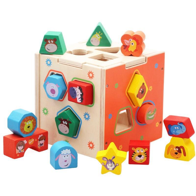 Children's Beech Color Shape Pairing Intelligence Box Geometric Shape Pairing Cognitive Pairing Wooden Educational Toys