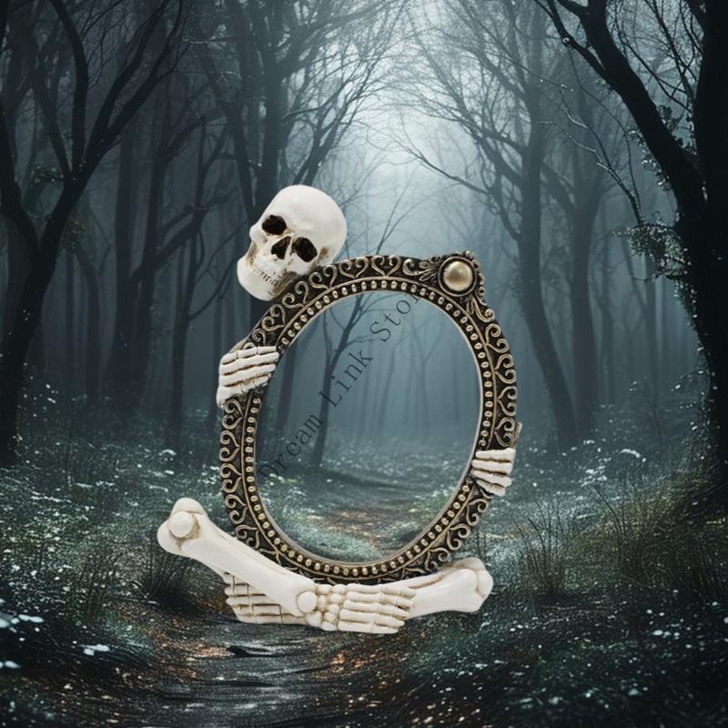 Resin Skeleton Picture Frame Ornament Realistic Gothic Decoration For Home Party Centerpieces Office Tabletop Display